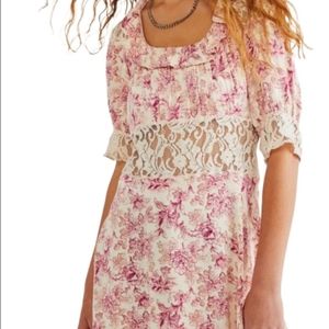 Free People Lucie Lace Dress Pink Ivory cottagecore boho New Tags 8